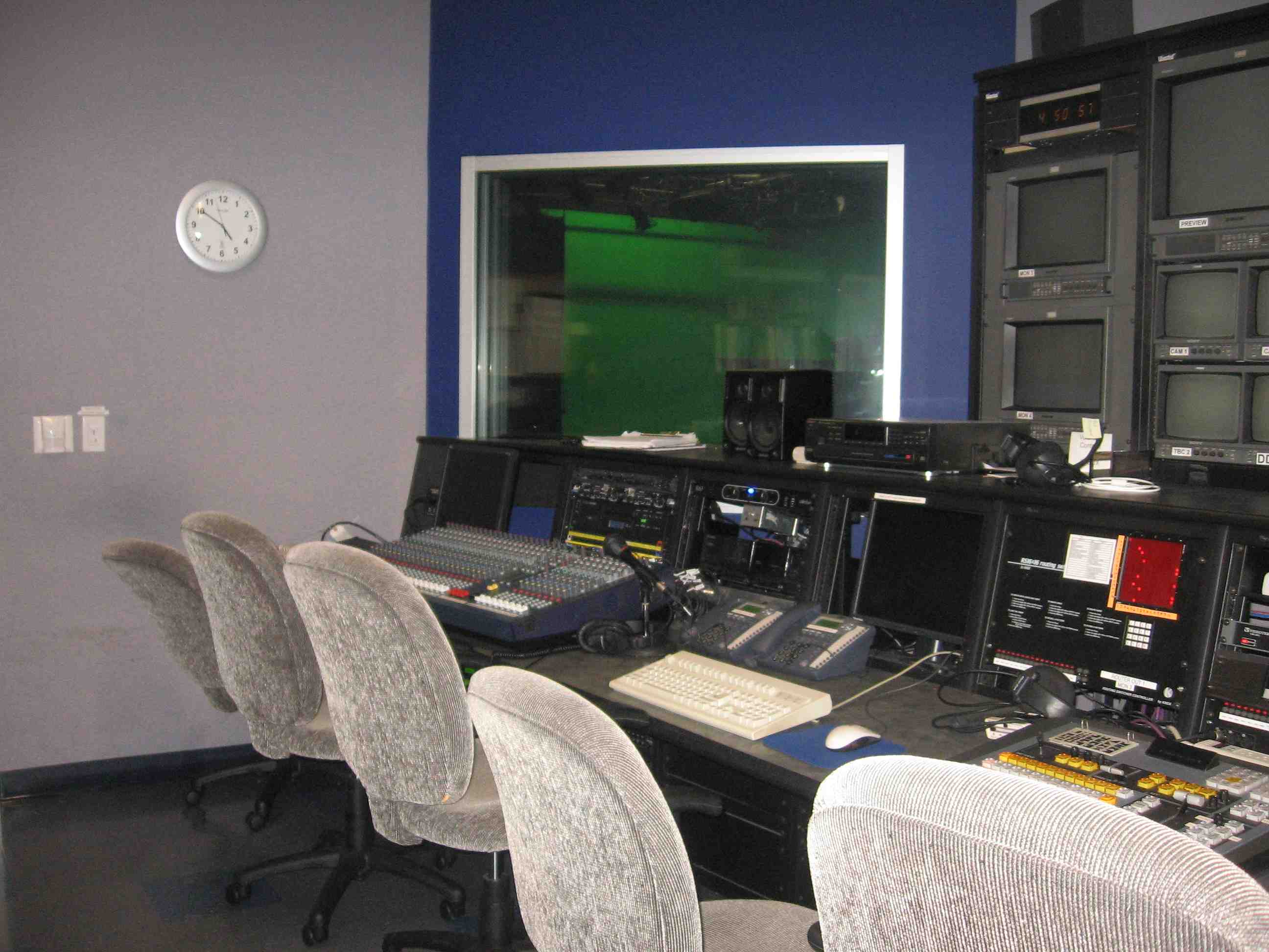 production booth, audio and lighting console