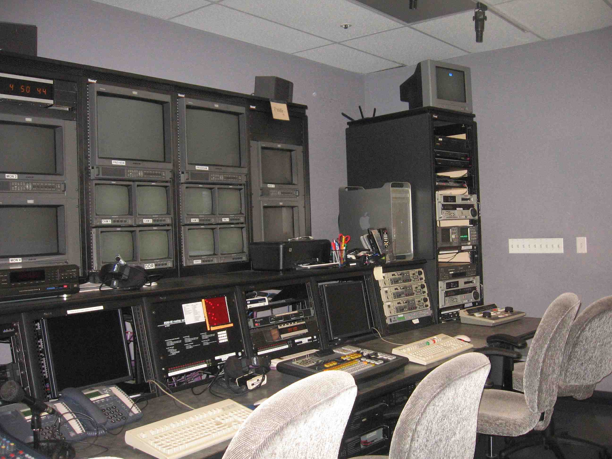 production booth, switcher and graphics